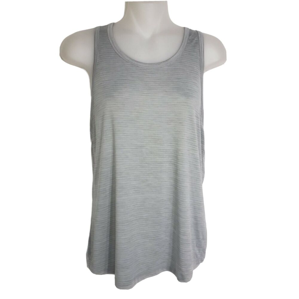 Asics Womens Tank Top Sz Small Striped Knit Athletic Gray Reflective Split Vent